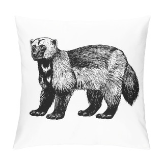 Personality  Hand Drawn Wolverine. Vector Sketch. Pillow Covers