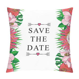 Personality  Tropical Flowers Border For Wedding Invitation Isolated On White Background. Pillow Covers