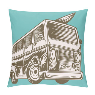 Personality  Muscle Car Or Vintage Transport. Classic Retro Old School Van. Poster Or Banner. Engraved Hand Drawn Sketch For Logo And Labels. Pillow Covers