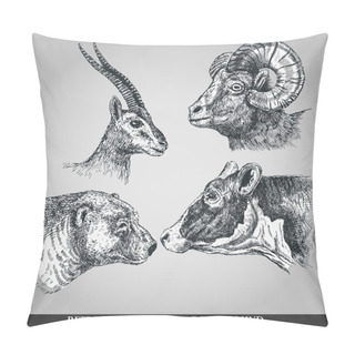 Personality  Set Of Animals Cow, Sheep, Goat, Bear. Vector Illustration Pillow Covers