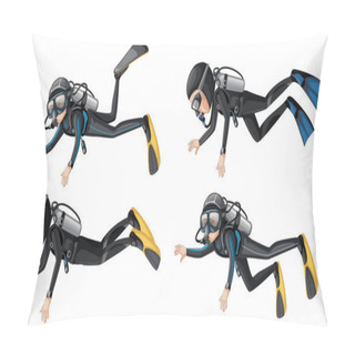 Personality  A Scuba Diver On White Background Illustration Pillow Covers
