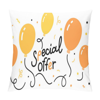 Personality  Vector Festive Illustration With Yellow Air Balloon, Text Special Offer And Confetti On White Background. Flat Line Art Style Design For Web,  Sale Banner, Card, Invitation Pillow Covers