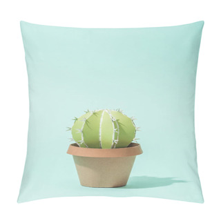 Personality  Handmade Green Paper Cactus In Flower Pot On Turquoise With Copy Space Pillow Covers