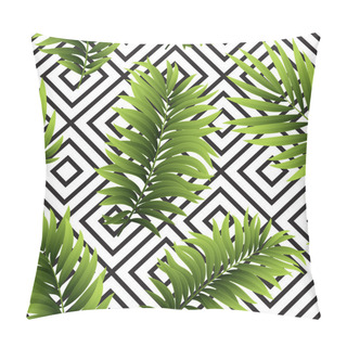 Personality  Tropical  Palm Leaves Seamless Geometric Background. Vector Illustration Pillow Covers