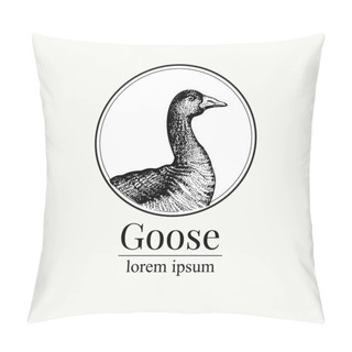 Personality  Vector Hand Drawn Goose Illustration. Retro Engraving Style. Sketch Farm Animal Drawing. Duck Logo Template. Pillow Covers