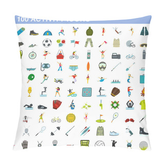 Personality  100 Activity Icons Set, Flat Style Pillow Covers