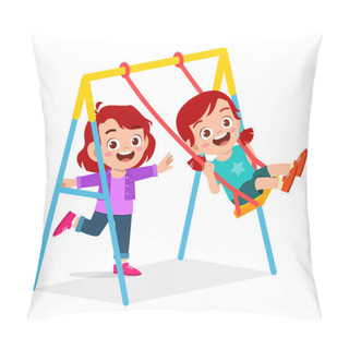 Personality  Happy Cute Little Kid Boy And Girl Play Swing Pillow Covers