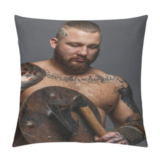 Personality  Male Full Of Brutality Holding Shield And Axe Pillow Covers
