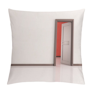 Personality  White Empty Room With Open Wooden Door - Rendering Pillow Covers