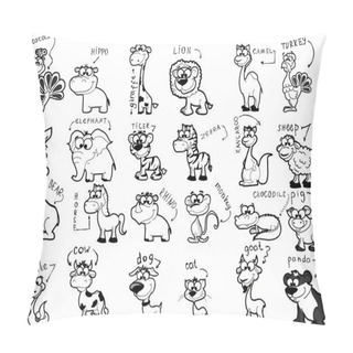 Personality  Big Set Of Black And White Cartoon Animals Pillow Covers