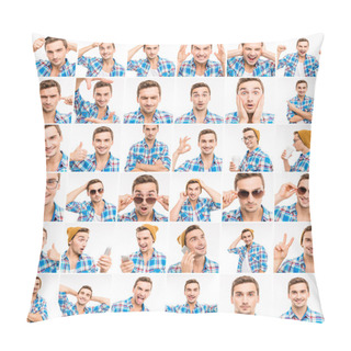 Personality  Collage Of Portraits Of A Guy Expressing Different Emotions Pillow Covers