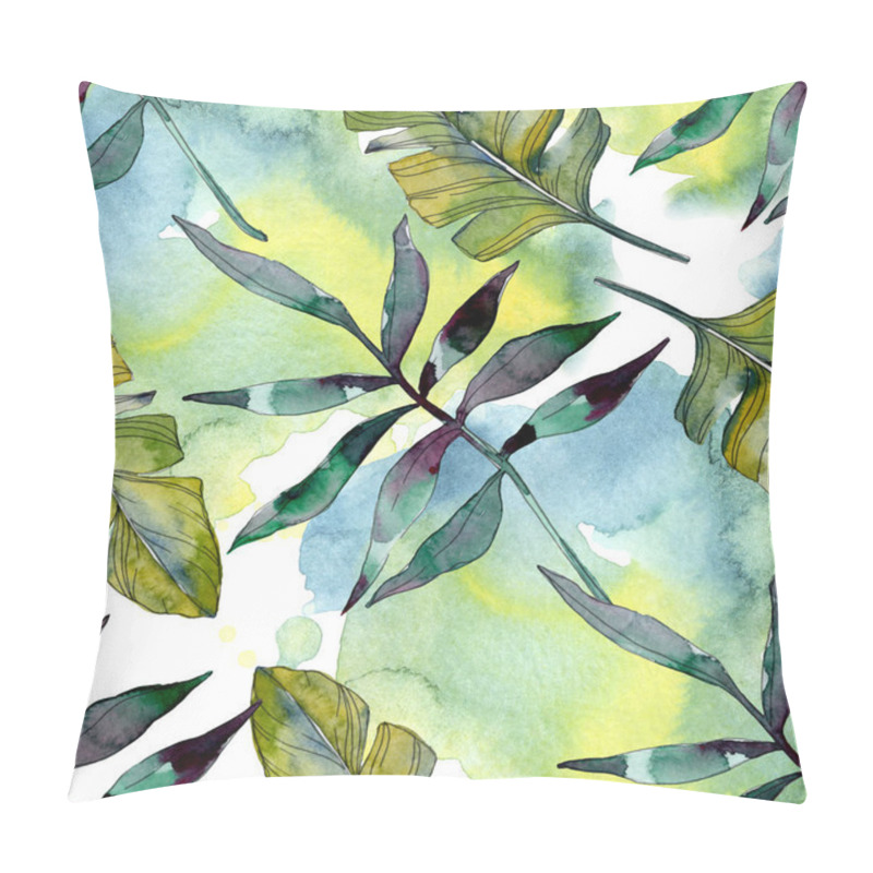 Personality  Green Leaf Plant Botanical. Exotic Tropical Hawaiian Summer. Watercolor Illustration Set. Watercolour Drawing Fashion Aquarelle Isolated. Seamless Background Pattern. Fabric Wallpaper Print Texture. Pillow Covers