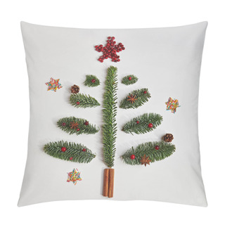 Personality  Christmas Tree Made Of Winter Foliage And Cinnamon Sticks Pillow Covers