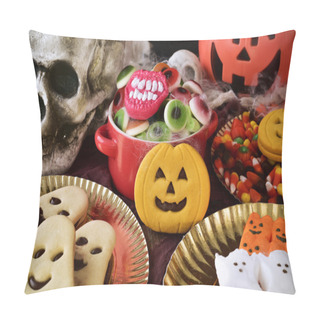 Personality  Cookies And Candies On An Ornamented Table For Halloween Pillow Covers