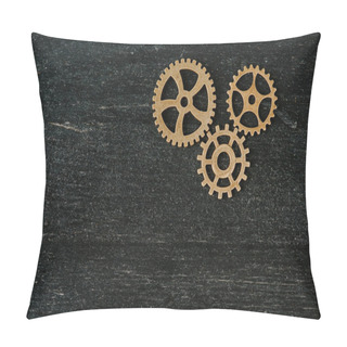 Personality  Top View Of Vintage Metal Gears On Dark Wooden Background With Copy Space Pillow Covers