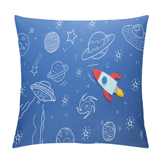 Personality  Creative Rocket On Blue Paper Background With Universe Icons Pillow Covers