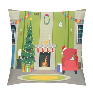 Personality  Christmas Party In The Living Room With Fireplace. Pillow Covers