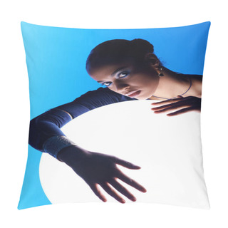 Personality  A Young African American Woman Places Her Hands On A Mystical, Glowing Orb. Pillow Covers