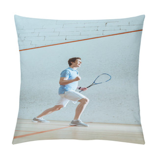 Personality  Full Length View Of Happy Squash Player Showing Yes Gesture Pillow Covers
