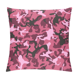 Personality  Camouflage Pattern - Pink And Crimson Fashionable. Millatry Print. Camo Texture, Seamless Vector Wallpaper Pillow Covers