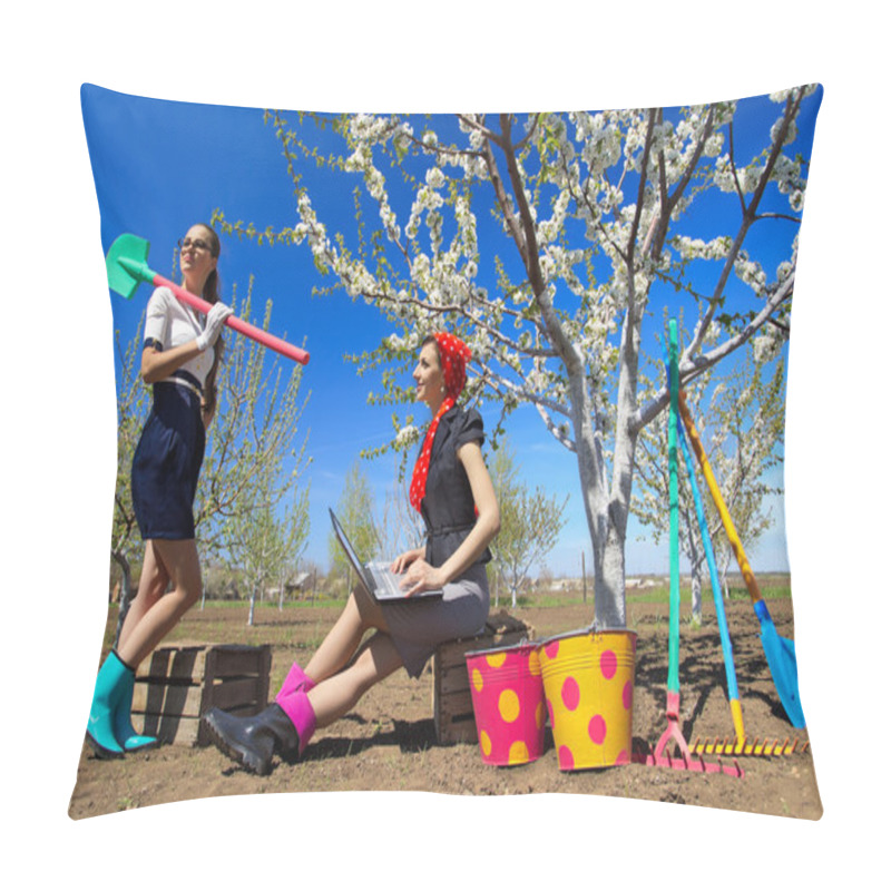 Personality  Two Young Girls In Garden Pillow Covers