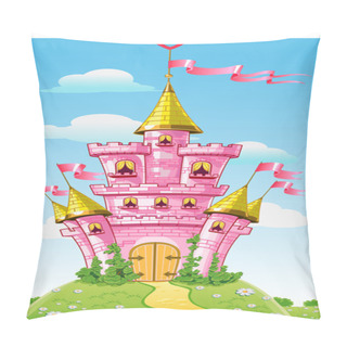 Personality  Magical Fairytale Pink Castle With Flags On Summer Background Pillow Covers