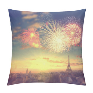 Personality  Abstract Travel Background: Fireworks Over Eiffel Tower In Paris, France Pillow Covers