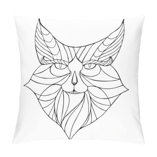 Personality  Ethnic Animal. Tribal Patterned Wild Cat. Cat Head. Caracal. Lynx. Hand Drawn Illustration In Zentangle Style - Vector Illustration Pillow Covers