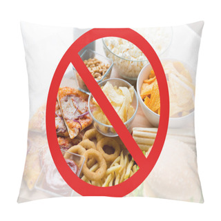 Personality  Close Up Of Fast Food Snacks Behind No Symbol Pillow Covers
