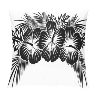 Personality  Hibiscus Flowers With Tropical Leaves In Black And White  Pillow Covers