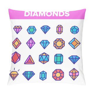 Personality  Diamonds, Gems Vector Thin Line Icons Set Pillow Covers