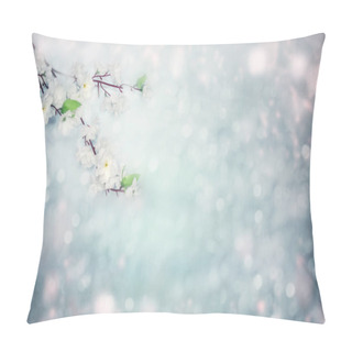 Personality  Spring Background Of Flowering White Cherry Flowers Tree And Lea Pillow Covers