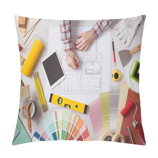 Personality  Professional Decorator Working At Desk Pillow Covers