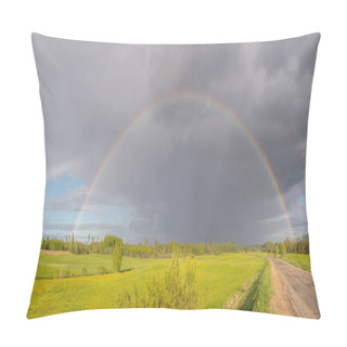 Personality  Colorful Rainbow After The Storm Passing Over A Field Near The Road Pillow Covers