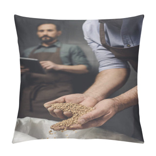 Personality  Brewery Worker Inspecting Grains Pillow Covers