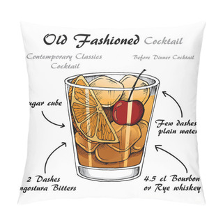 Personality  Vector Illustration Of Alcoholic Cocktail Old Fashioned Sketch Pillow Covers