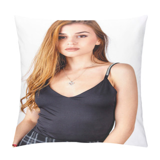 Personality  Fashion Woman White Background Studio Shoot Black Top Pillow Covers