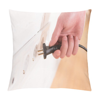 Personality  Pull The Plug Concept With Man Pulling Black Cord And Plug Pillow Covers