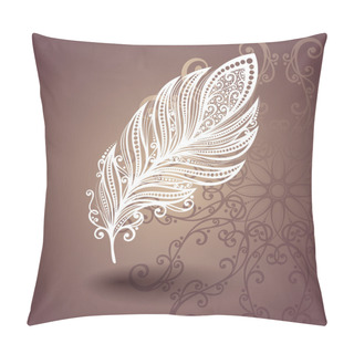 Personality  Vector Template With Peerless Feather In Ornate Background Pillow Covers