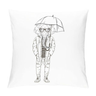 Personality  Elephant Dressed Up In Raincoat Pillow Covers