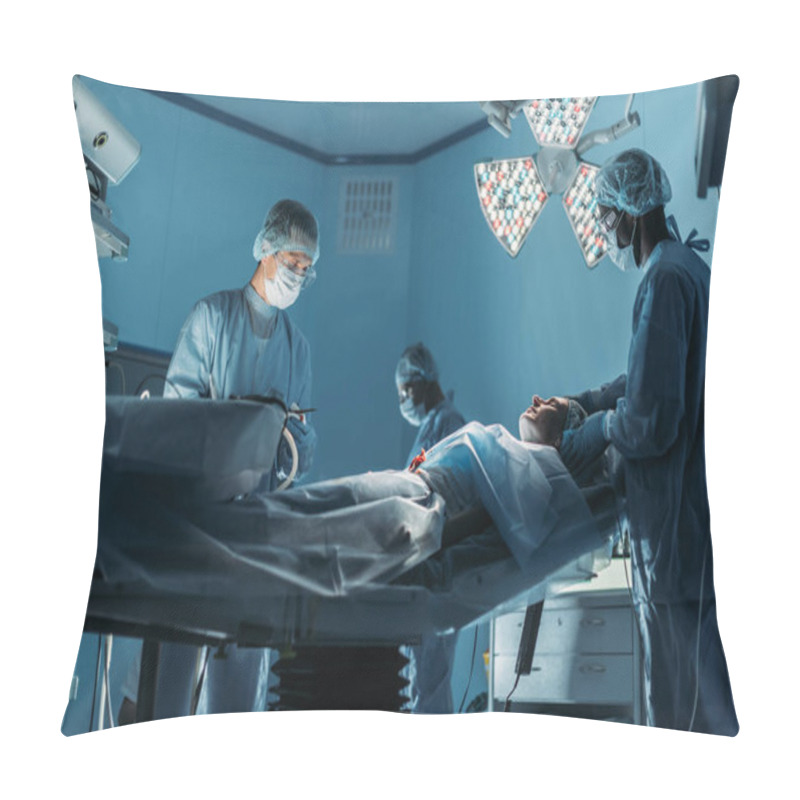 Personality  Multicultural Doctors Preparing Patient For Surgery In Operating Room Pillow Covers