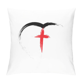 Personality  Christian Red Cross And Black Heart Drawn By Brush, Isolated Symbols On A White Background Pillow Covers