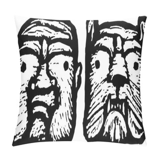 Personality  Woodcut Illustration Of Man With Bull Dog Pillow Covers