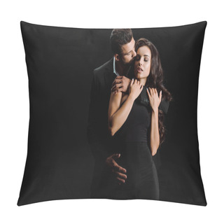Personality  Handsome Man Kissing Beautiful Girl With Closed Eyes Isolated On Black  Pillow Covers