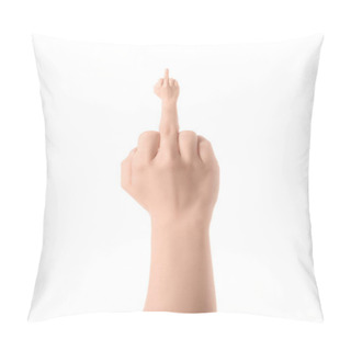Personality  Cropped View Of Woman Showing Middle Finger Isolated On White Pillow Covers