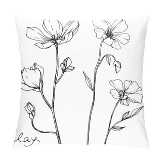 Personality  Vector Flax Floral Botanical Flower. Wild Spring Leaf Wildflower Isolated. Black And White Engraved Ink Art. Isolated Flax Illustration Element On White Background. Pillow Covers