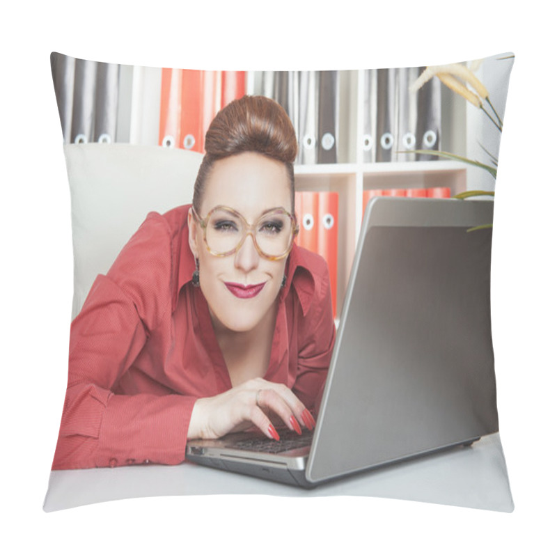 Personality  Crazy business woman in glasses working  pillow covers