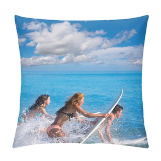 Personality  Boys And Girls Teen Surfers Surfing On Surfboards Pillow Covers