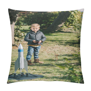 Personality  Cute Little Boy Launching Model Rocket Outdoor  Pillow Covers