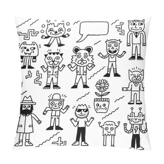 Personality  Wacky And Funny Doodle Characters. Outline Vector Illustrations Pillow Covers